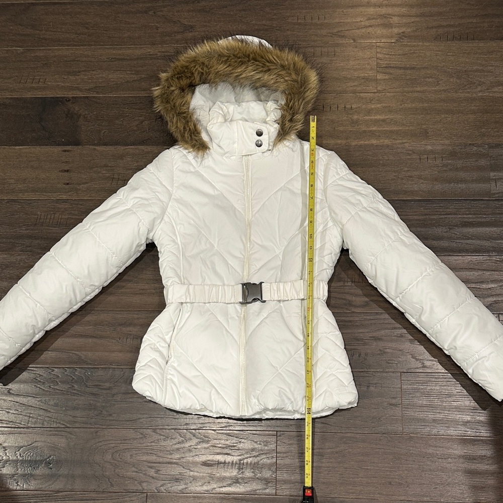 Krush White Puffer Jacket with Brown Faux Fur Hood